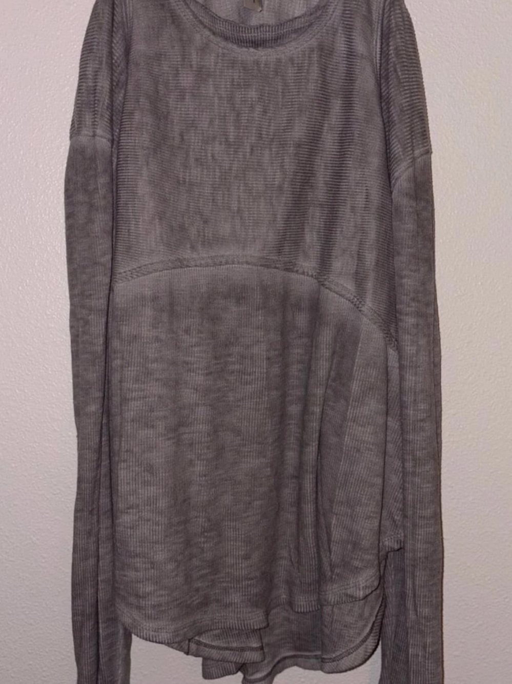Free People Long Sleeve Cold Shoulder Ribbed Knit Top Medium Gray